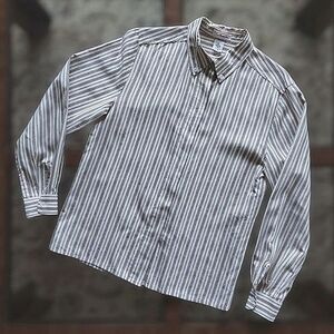 Vtg 90s Talbots silk cream beige striped button-down dress shirt